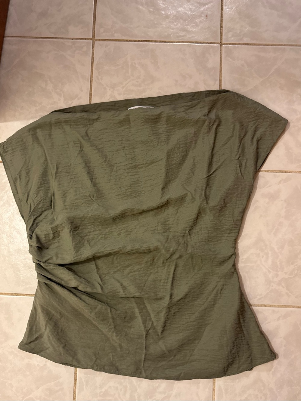 Mango Olive Green Strapless Ruched Top